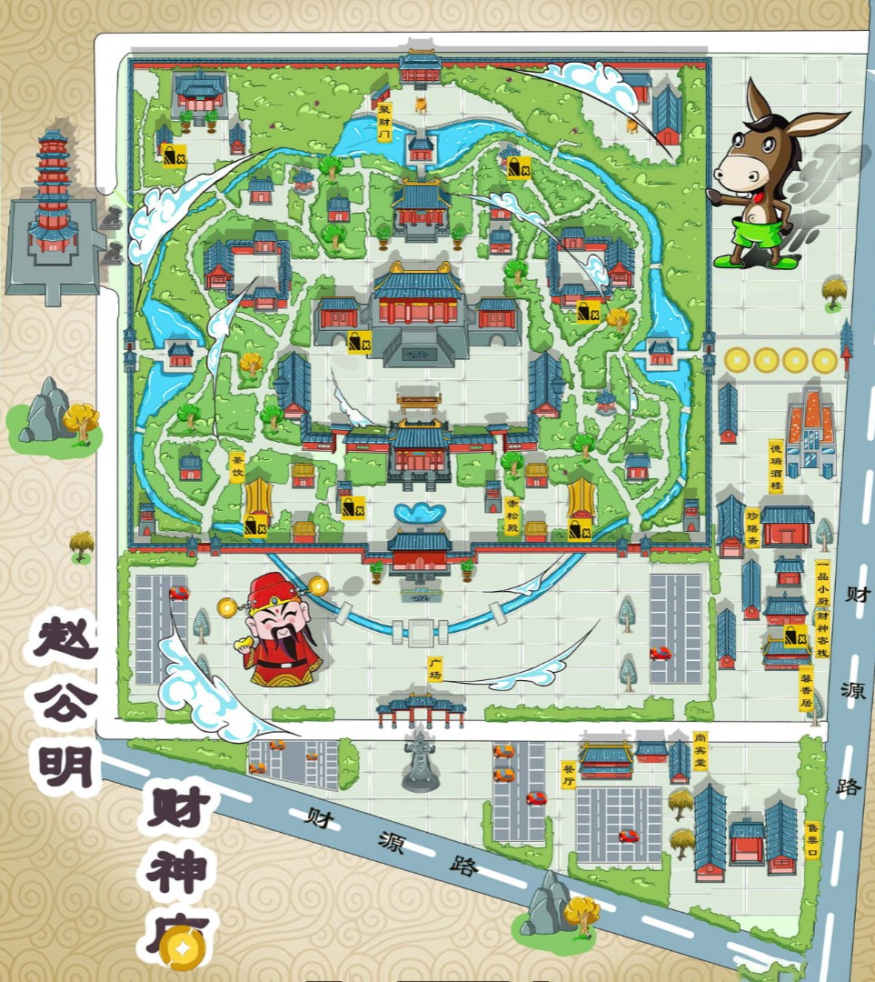 富锦寺庙类手绘地图